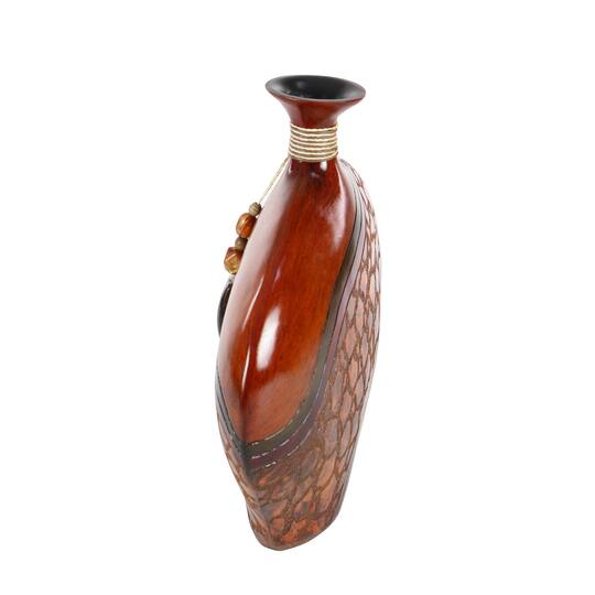 15" Brown Polystone Eclectic Vase